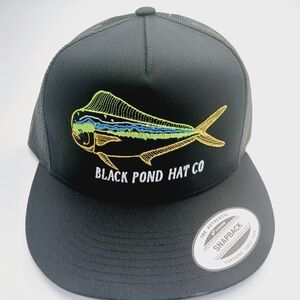 Black Pond Hat Co.Fish Embroidered Snapback Cap - Black and Green